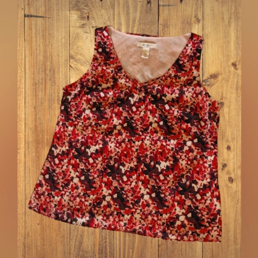 WHBM NWOT Floral Red Pink Vibrant Sleeveless Blouse Women's Small